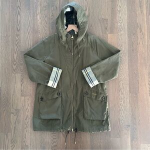 Barbour Keldy Water Resistant Showerproof Tartan Gold Jacket Dusky Green US 8